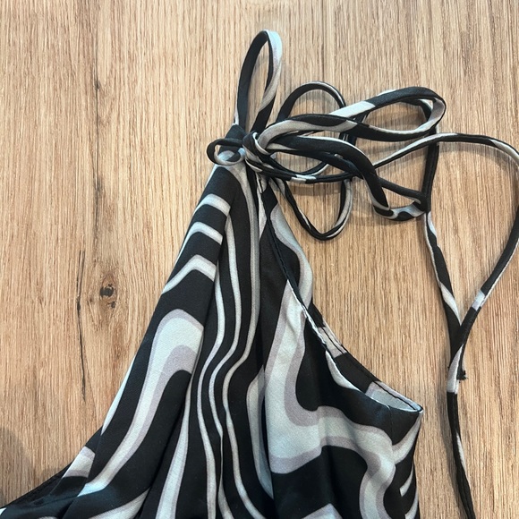 Zara Strappy Silky Abstract Print Mini Dress with Cowl Neck - Picture 2 of 7